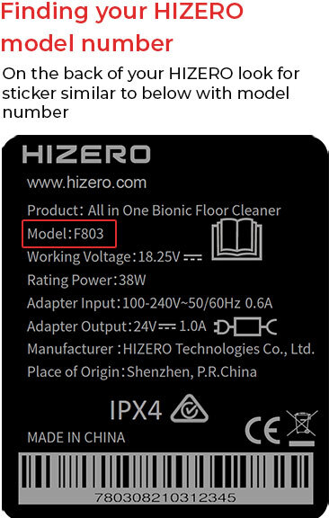 Find your Hizero model number